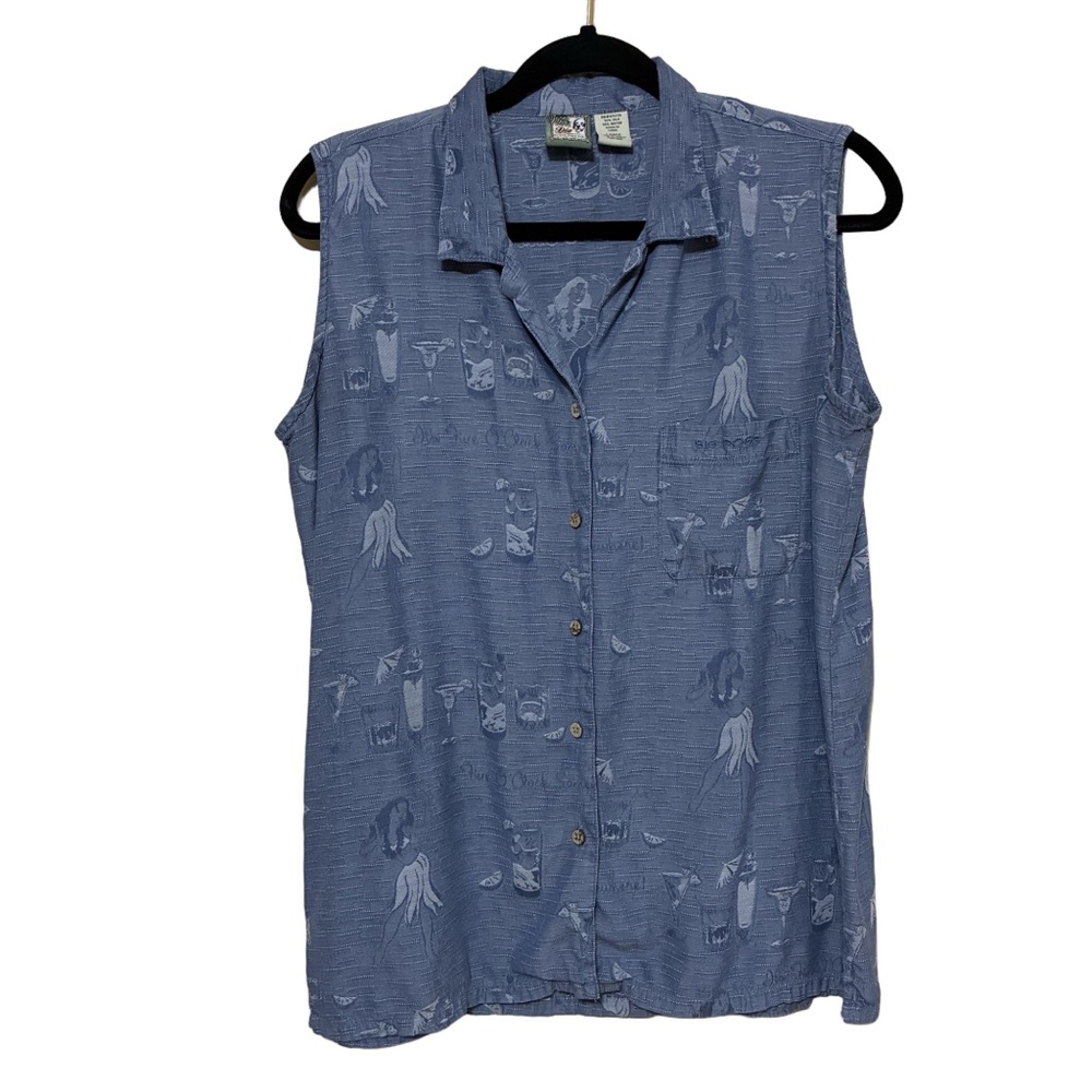 Big Dogs Resortwear Sleeveless Hawaiian Shirt Women’s L Silk Blend Button Up